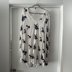 Free People White/ Navy Floral Embroidered Dress